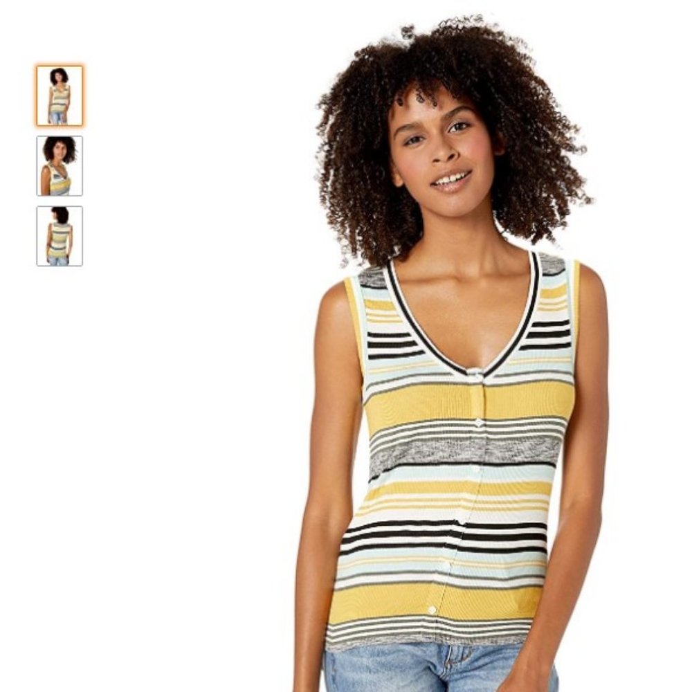BB Dakota Striped Soft Sleeveless Shirt Knit's You So Lemon Drop Top XS